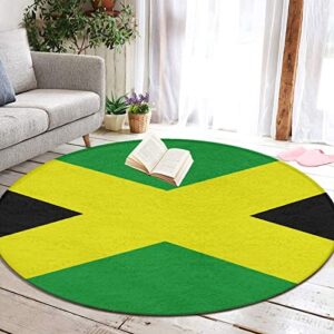 Fashion Round Area Rug Soft Flannel Throw Rugs Non-Slip Floor Carpet Home Decor for Living Room Bedroom Office, Green Yellow Jamaican Flag, 36 Inch Diameter