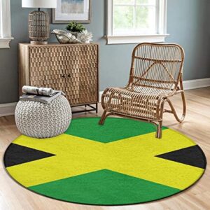 Fashion Round Area Rug Soft Flannel Throw Rugs Non-Slip Floor Carpet Home Decor for Living Room Bedroom Office, Green Yellow Jamaican Flag, 36 Inch Diameter