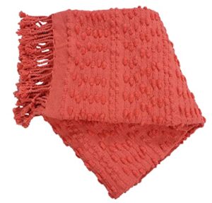 accenthome cotton throw blanket with tufted decorative design | 50”x60” cozy chenille knit lightweight boho chic blankets | coral soft fringe tassel blankets for couch, bedroom, living room sofa