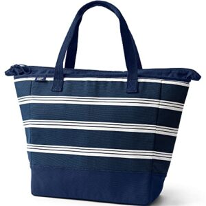 lands’ end canvas insulated repreve lining zip top tote deep sea navy founders stripe one size