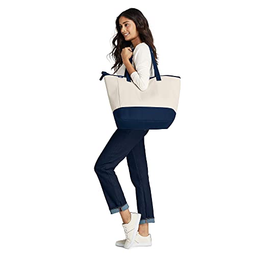 Lands' End Canvas Insulated Repreve Lining Zip Top Tote Deep Sea Navy Founders Stripe One Size