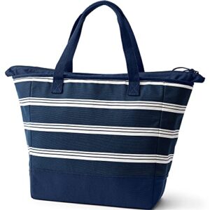 Lands' End Canvas Insulated Repreve Lining Zip Top Tote Deep Sea Navy Founders Stripe One Size