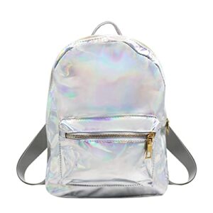 mosstyus holographic backpack hologram laser small travel casual daypack satchel purse for women,silver