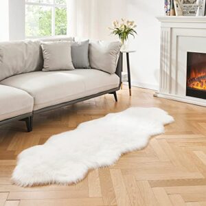 rainlin ultra soft fluffy sheepskin faux fur area rugs for bedroom living room white fuzzy washable home decor carpets plush shag closet rugs,2×6 feet
