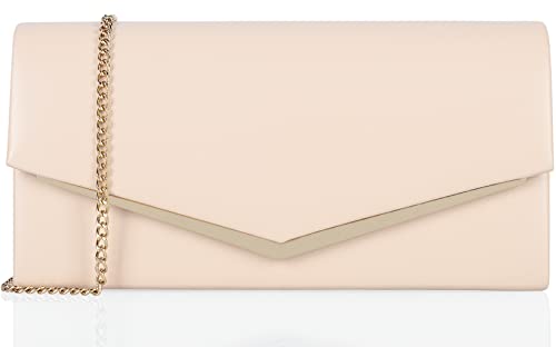 Venoline Women~'s Evening Handbag Vegan Leather Ladies Envelope Clutch Classic Elegant Purse Bags Nude