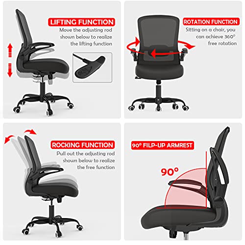 Office Chair, Ergonomic Desk Chair with Adjustable Lumbar Support, High Back Mesh Computer Chair with Flip-up Armrests-BIFMA Passed Task Chairs, Executive Chair for Home Office