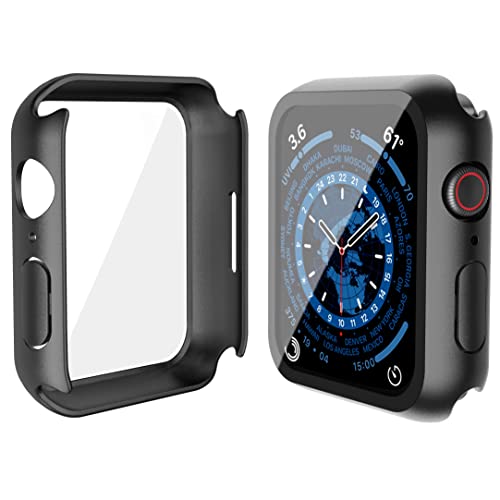 Misxi 2 Pack Hard PC Case with Tempered Glass Screen Protector Compatible with Apple Watch Series 8 Series 7 45mm, Ultra-Thin Scratch Resistant Overall Protective Cover for iWatch S8 / S7, Black