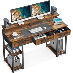 odk computer desk with drawers and storage shelves, 47 inch home office desk with monitor stand, modern work study writing table desk for small spaces, vintage