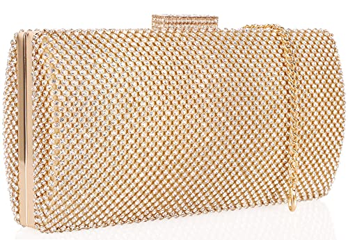 Venoline Women’s Crystal Evening Handbags Rhinestones Ladies Clutch Sparkling Purse Bags Gold