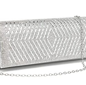 Dreubea Women's Sparkling Evening Purse Envelop Shoulder Bag Clutch for Wedding Party Prom Silver