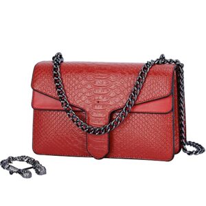 glod jorlee trendy chain crossbody bags for women – luxury snake printed leather shoulder satchel bag evening clutch purse handbags (001-red)