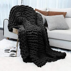 eastsure chunky knit throw blanket, warm soft cozy chenille throw blanket, large throw bed blanket for couch, sofa, boho home decor,gift – machine washable,black 47″x71″