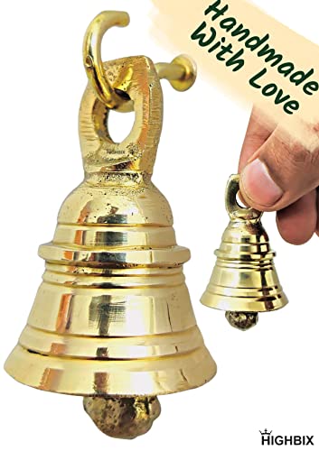 HIGHBIX Solid Brass Jingle Bells Set of 6 Hanging Harmony Festive Décor Handmade Brass Bells with Hooks