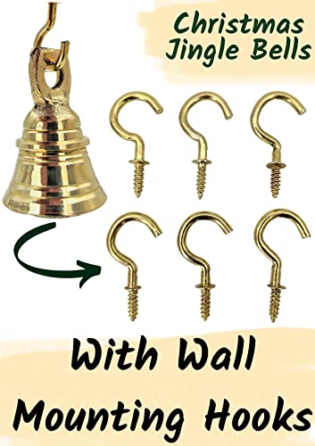 HIGHBIX Solid Brass Jingle Bells Set of 6 Hanging Harmony Festive Décor Handmade Brass Bells with Hooks