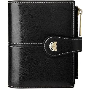 foxlover leather wallets for women rfid blocking small compact credit card holder purse with zipper pocket (black)