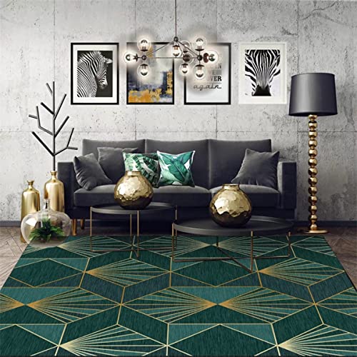 Livingart Emerald Gold Floral Modern Area Rugs for Livingroom Bedroom Green Contemporary Style Warmhouse Carpets Soft Velvet Non-Sheading Floorcovers Indoor Runner Rugs Office Diningroom Rugs 5x8ft