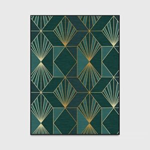 Livingart Emerald Gold Floral Modern Area Rugs for Livingroom Bedroom Green Contemporary Style Warmhouse Carpets Soft Velvet Non-Sheading Floorcovers Indoor Runner Rugs Office Diningroom Rugs 5x8ft