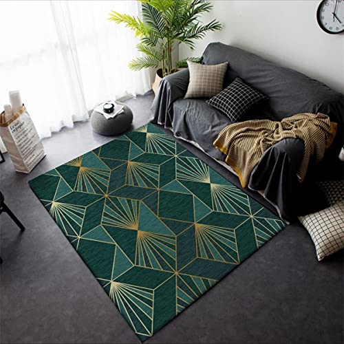 Livingart Emerald Gold Floral Modern Area Rugs for Livingroom Bedroom Green Contemporary Style Warmhouse Carpets Soft Velvet Non-Sheading Floorcovers Indoor Runner Rugs Office Diningroom Rugs 5x8ft