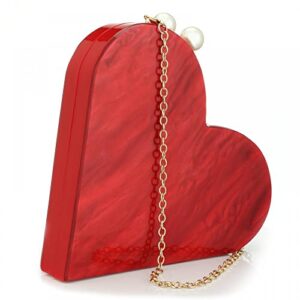 simcat women heart shape clutch purse velvet shoulder bag evening handbags (red)