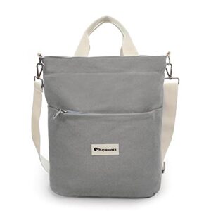 canvas tote bag with zipper and pocket, casual shoulder work bag for women crossbody handbags school planner hobo bag grey