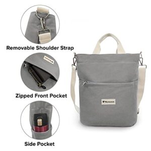 Canvas Tote Bag with Zipper and Pocket, Casual Shoulder Work Bag for Women Crossbody Handbags School Planner Hobo Bag Grey