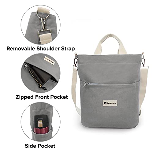 Canvas Tote Bag with Zipper and Pocket, Casual Shoulder Work Bag for Women Crossbody Handbags School Planner Hobo Bag Grey