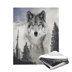 wolf fleece blanket, soft flannel fluffy throw blanket warm all seasons for home decor 50x60inch