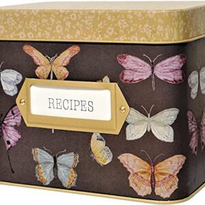 SENSORY4U Fernweh4U Tin Recipe Box Butterfly Print - Includes 100 4X6 Cards, 12 Dividers - Beautiful Decorative Butterflies Decorative Tin Box Gift Set