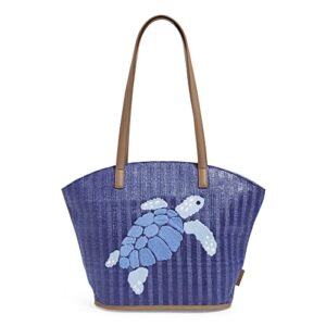 vera bradley women’s straw tote bag, regatta turtle blue, one size