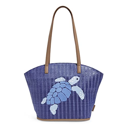 Vera Bradley Women's Straw Tote Bag, Regatta Turtle Blue, One Size