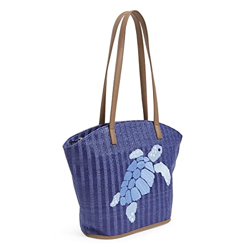 Vera Bradley Women's Straw Tote Bag, Regatta Turtle Blue, One Size