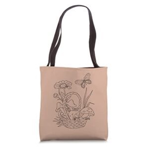 Cottagecore Aesthetic Mushroom Basket Butterfly Cottage Core Tote Bag