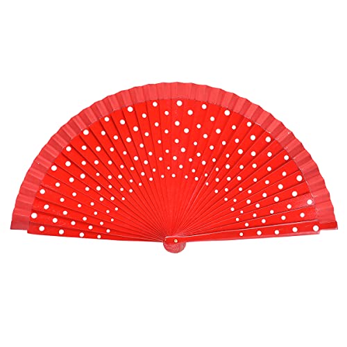 Spanish Folding Fan for Women,Retro Handmade Wooden Wave Point Hand Fan for Dance,Performance and Gift (Red)