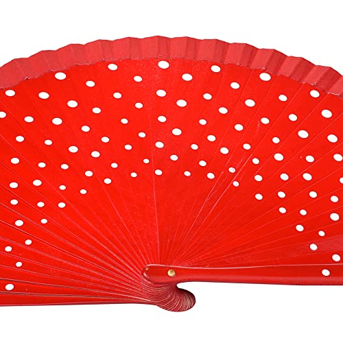 Spanish Folding Fan for Women,Retro Handmade Wooden Wave Point Hand Fan for Dance,Performance and Gift (Red)