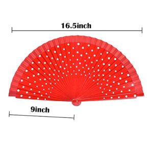 Spanish Folding Fan for Women,Retro Handmade Wooden Wave Point Hand Fan for Dance,Performance and Gift (Red)