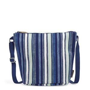 vera bradley women’s canvas bucket crossbody purse, seaside stripe navy, one size