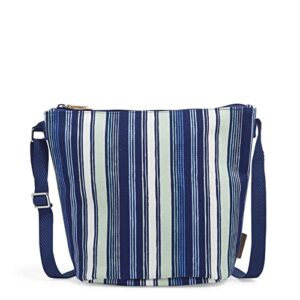 Vera Bradley Women's Canvas Bucket Crossbody Purse, Seaside Stripe Navy, One Size