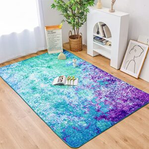 aimuan unique modern & vibrant abstract area rug for any home décor, 5 ft x8 ft blue/purple faux fur flannel soft carpet with retro artwork watercolor patterns velvet mats (green-purple, 5’x8’)