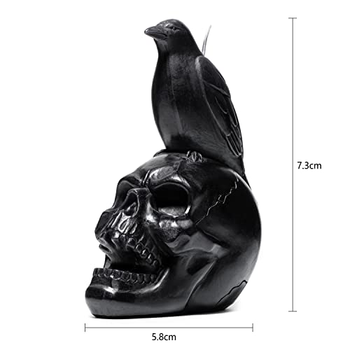 Crow Raven Skull Candle - Gothic, Spooky Witchy Room Decor Decorations - Realistic Skeleton Skull & Bones Candles - Vegan 100% Vegetable Wax 6x3 inches Vintage Decoration Home Indoor & Out