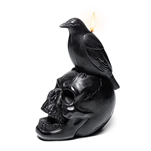 Crow Raven Skull Candle - Gothic, Spooky Witchy Room Decor Decorations - Realistic Skeleton Skull & Bones Candles - Vegan 100% Vegetable Wax 6x3 inches Vintage Decoration Home Indoor & Out