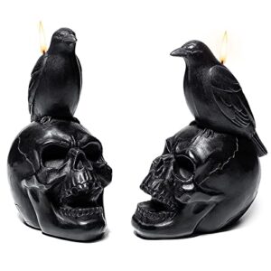 Crow Raven Skull Candle - Gothic, Spooky Witchy Room Decor Decorations - Realistic Skeleton Skull & Bones Candles - Vegan 100% Vegetable Wax 6x3 inches Vintage Decoration Home Indoor & Out