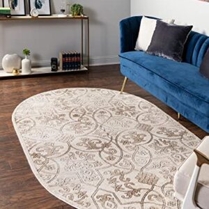 Rugs.com Nepal Collection Rug – 8X10 Oval Dark Beige Medium Rug Perfect for Living Rooms, Large Dining Rooms, Open Floorplans