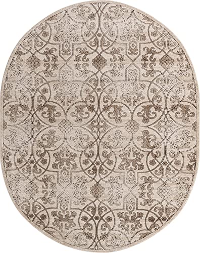Rugs.com Nepal Collection Rug – 8X10 Oval Dark Beige Medium Rug Perfect for Living Rooms, Large Dining Rooms, Open Floorplans
