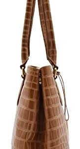 Womens Leather Shoulder Bag Croc Print Hobo Handbag Colours Black Bordo Green Tan Sylvia, Tan