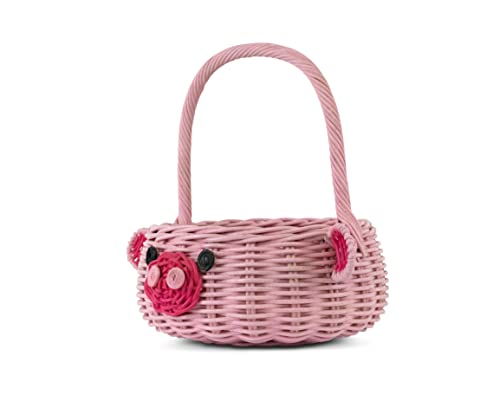 G6 COLLECTION Hand Woven Pig Rattan Basket Decorative Home Decor Bin Organizer Storage Cute Handmade Handcrafted Gift Art Decoration Wicker (Piggy Easter Basket)