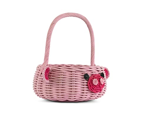 G6 COLLECTION Hand Woven Pig Rattan Basket Decorative Home Decor Bin Organizer Storage Cute Handmade Handcrafted Gift Art Decoration Wicker (Piggy Easter Basket)