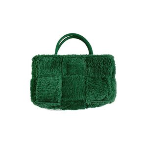 yzhj fluffy tote bags set forest furry fleeced purse plush handbag soft for women winter fall (green)