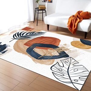 boho area rug for bedroom living room decor mid century abstract leaf boho style ultra soft non-slip accent rugs indoor large floor carpet minimalist geometric non-shedding nursery floor mat 5×6.8ft