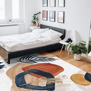 Boho Area Rug for Bedroom Living Room Decor Mid Century Abstract Leaf Boho Style Ultra Soft Non-Slip Accent Rugs Indoor Large Floor Carpet Minimalist Geometric Non-Shedding Nursery Floor Mat 5x6.8ft