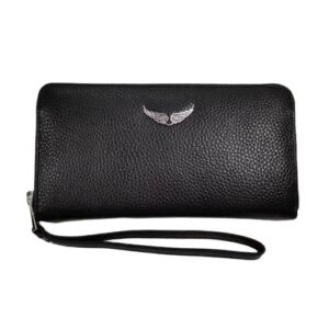 meboer women’s leather wristlet clutch wallet long purses, black